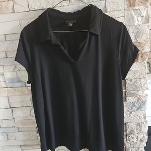 J. Jill Wearever Collectipn Black Polo-Style Short Sleeve Top